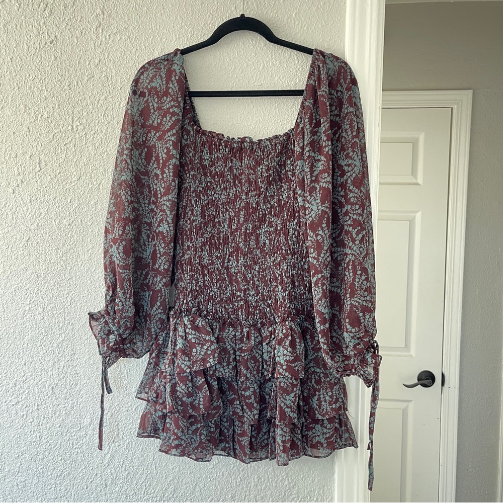 OLIVACEOUS Floral Print ruffle Women's mini Dress S NWT - Picture 3 of 5